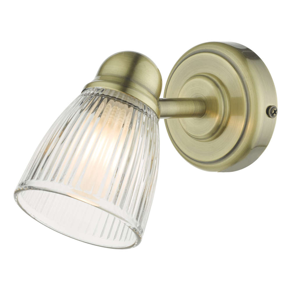där Cedric Bathroom Wall Light Antique Brass Rib Glass IP44