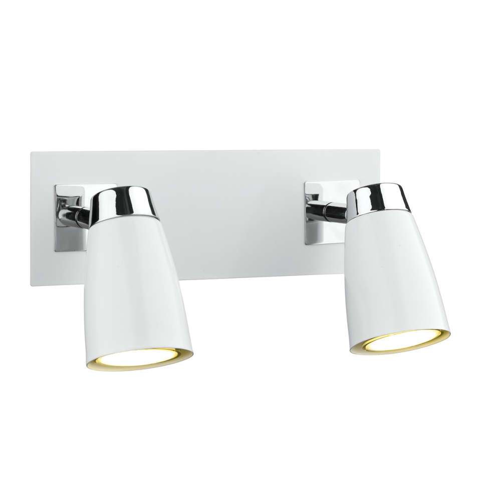 där Loft 2 Light Wall Spotlight Matt White Polished Chrome