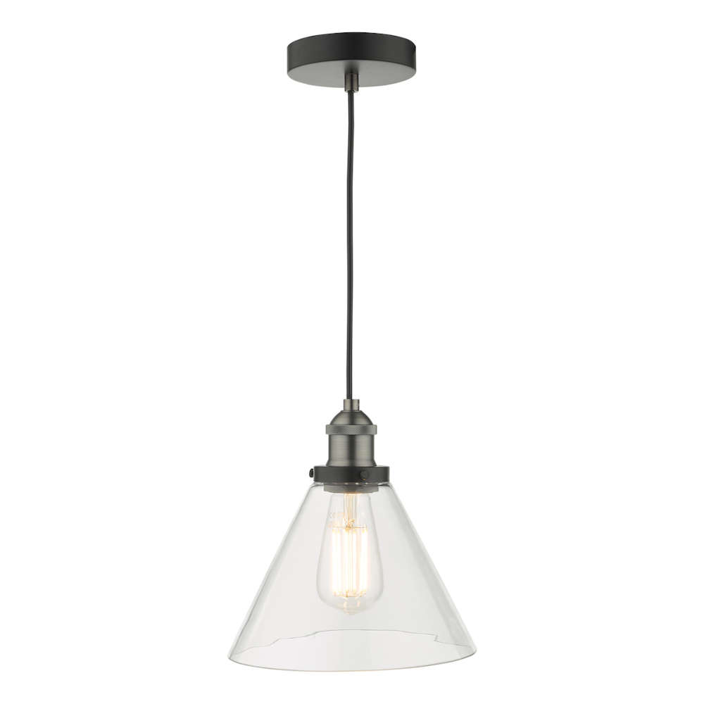 där Ray 1 Light Pendant Antique Nickel With Clear Glass Shade
