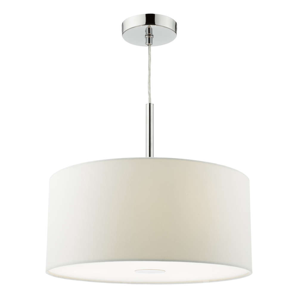 där Ronda 3 Light Pendant Polished Chrome With White Faux Silk Shade 40cm