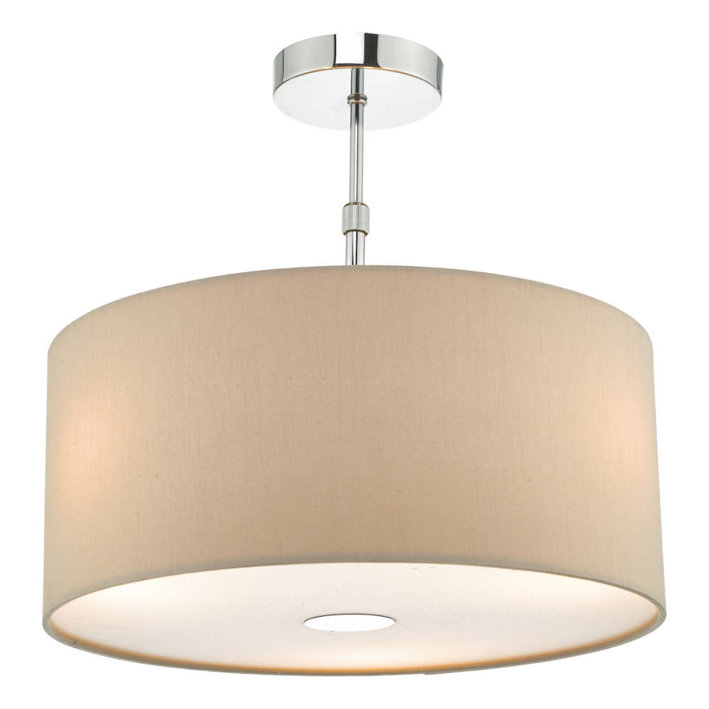 där Ronda 3 Light Pendant Polished Chrome With Ecru Faux Silk Shade 40cm
