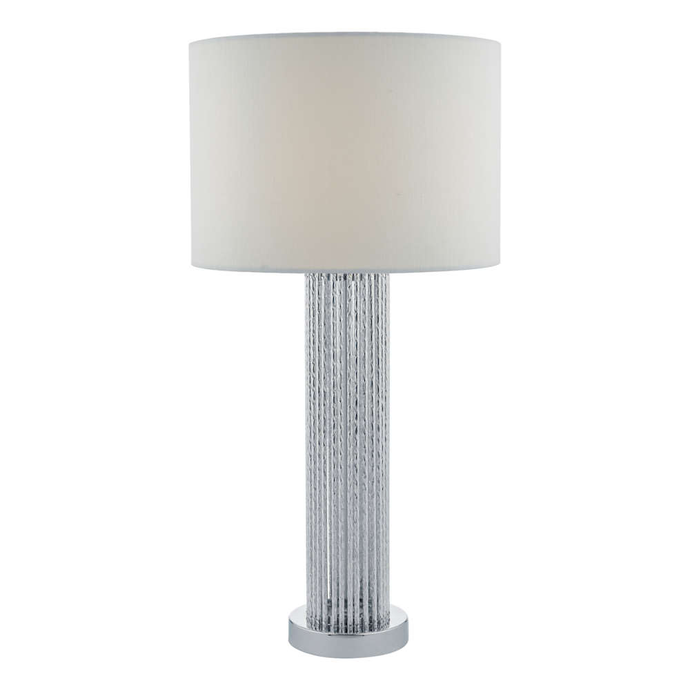 där Lazio Table Lamp Silver Rod Base With White Linen Drum Shade