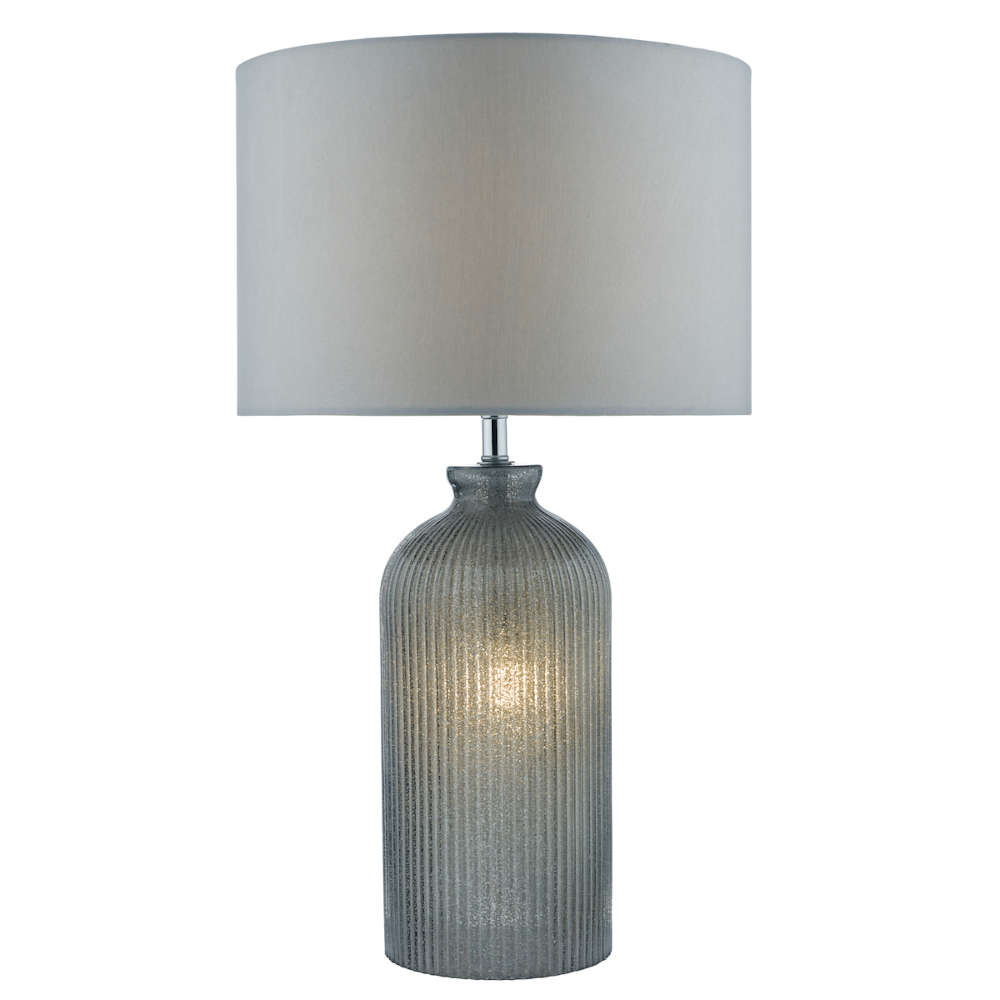 där Pamplona Table Lamp Dual Light Grey Glass With Grey Faux Silk Shade