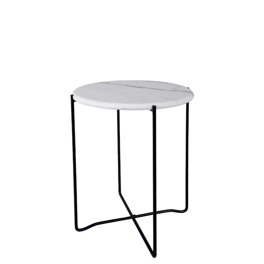 där Azzate Round Rolled Edge Side Table With White Marble Effect Top