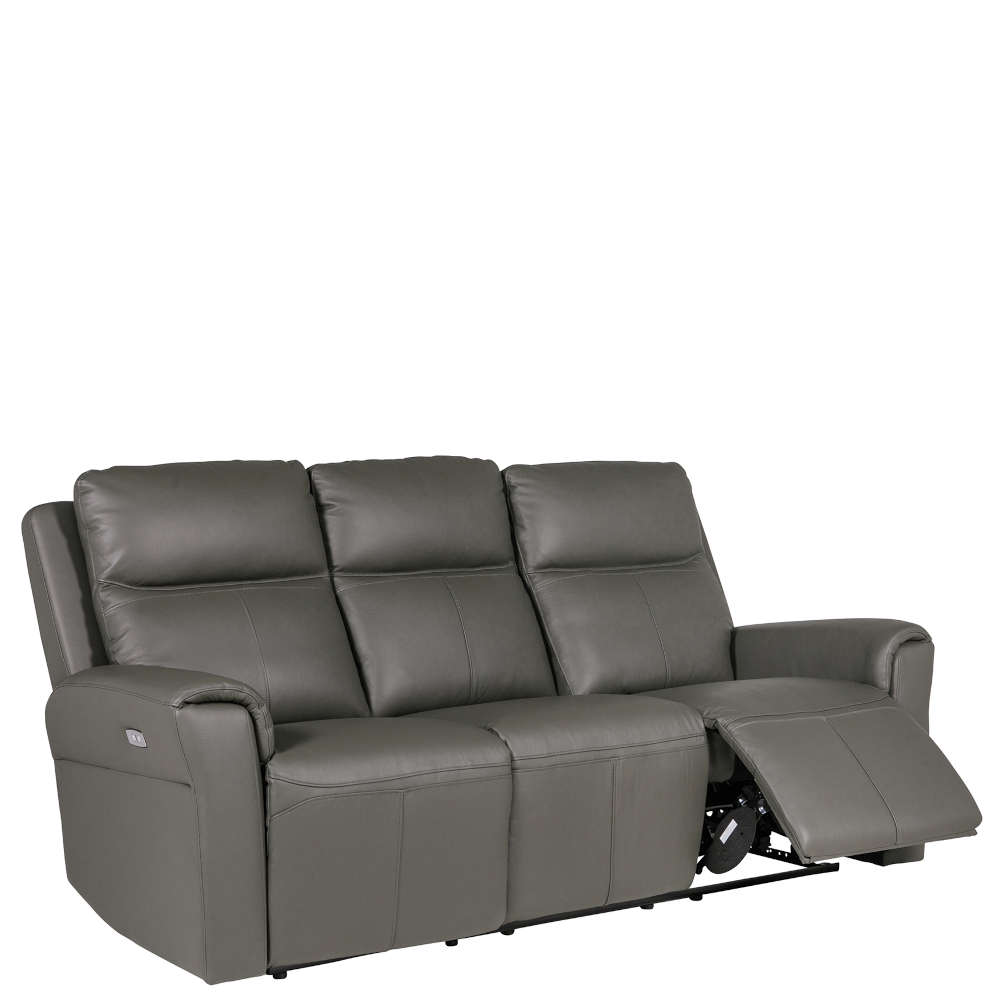 Russo Leather 3 Seater Electric Recliner Sofa - Ash